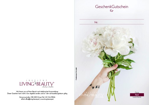 Living Beauty Gutschein-Druckvorlage WhiteFlowers